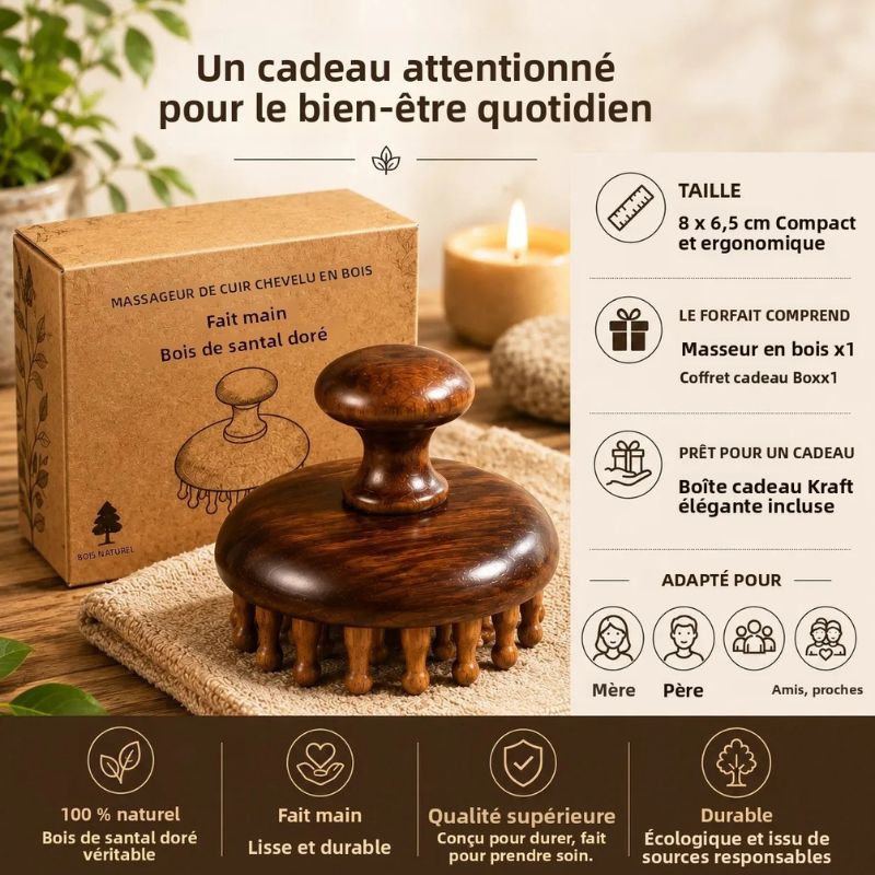 Brosse de Massage du Cuir Chevelu en Bois de Santal