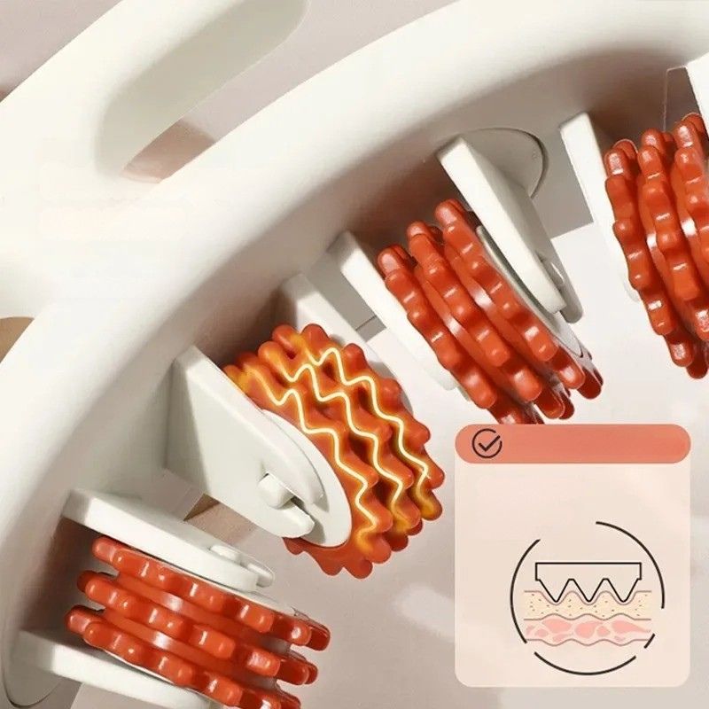 Gros plan sur les roues de massage en gel souple du masseur jambes à anneau