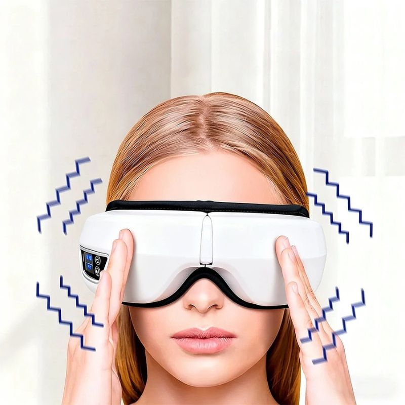Illustration des vibrations multifréquences émises par le masseur oculaire autour des tempes