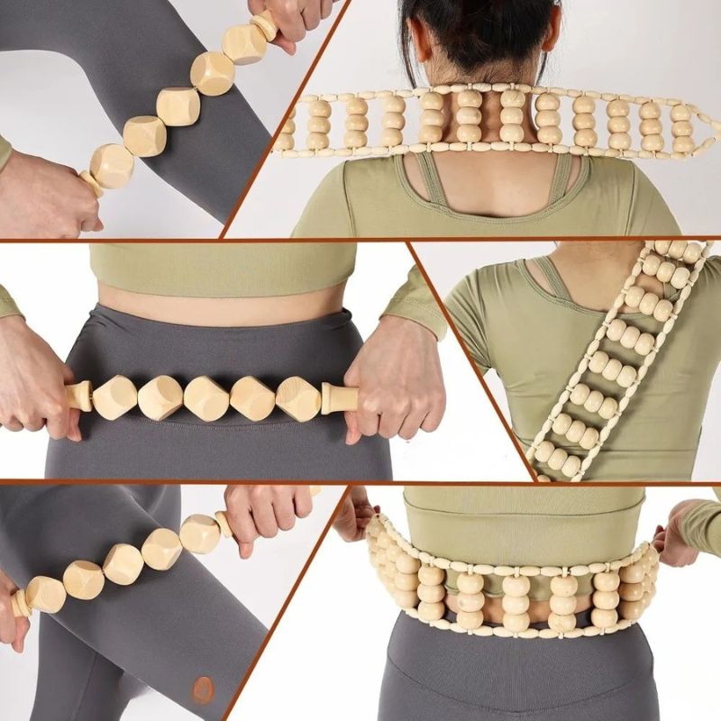 Rouleau à boules et cordon à perles en bois utilisés sur la taille, le dos et les jambes en tenue de sport